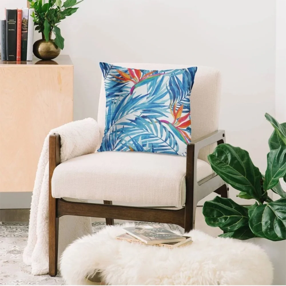 Luxury Home | Coastal Chic 🌴 Tropical Blue Watercolor Palm Print Pillow Covers